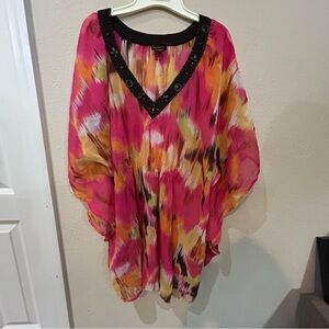 Nue Options Women's Blouse Size 2XL Sheer Abstract Print